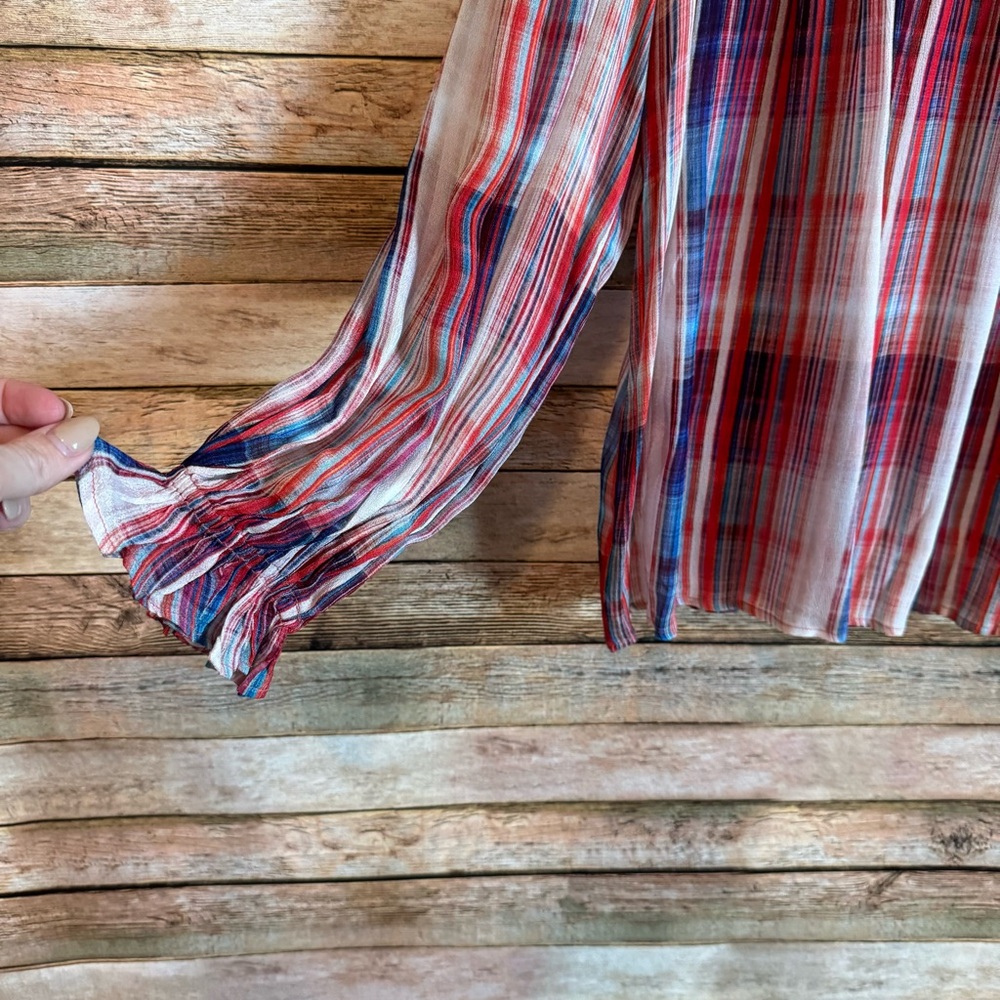 Blank London Women's Miranda Flowy Peasant Top in Rainbow Plaid Size Small - Picture 9 of 9